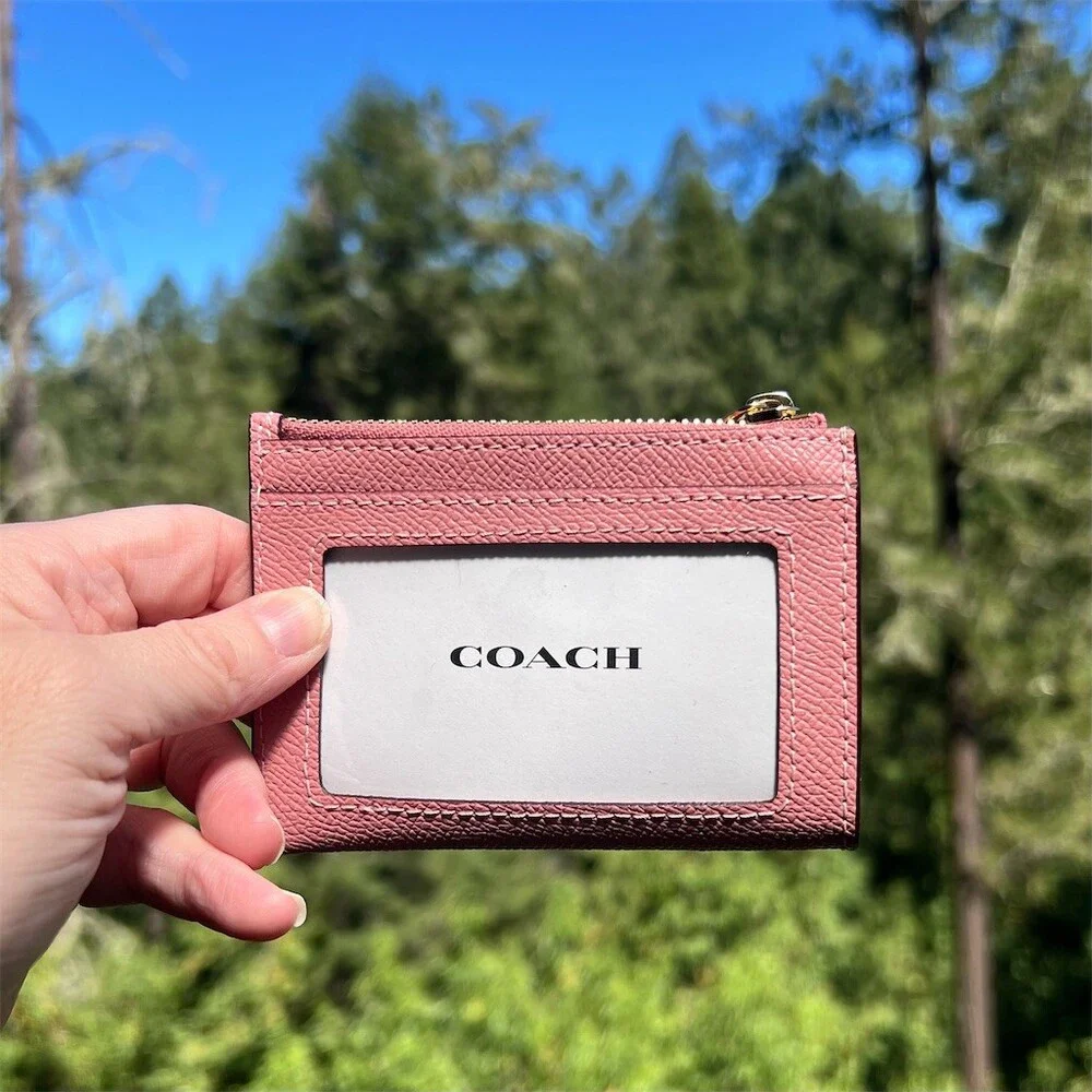 COACH Mini Skinny ID Case Cardholder Keychain Wallet Blush Pink Gold Hardware